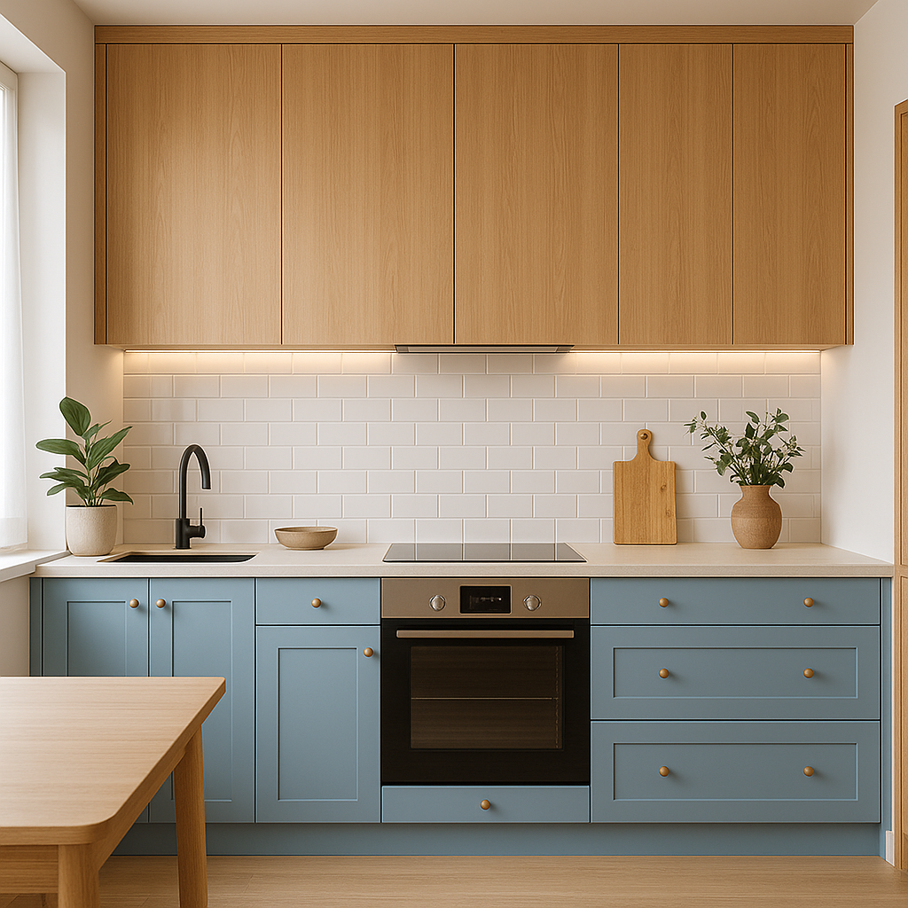 kuchnia drewno niebieska