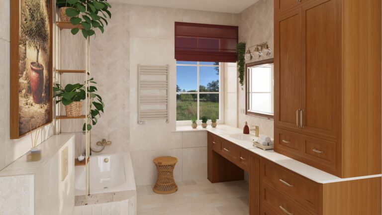 Łazienka z jodełką z trawertynu