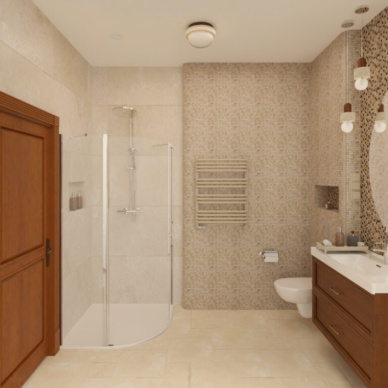 Łazienka z kamienną mozaiką