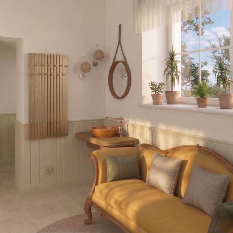 Przepokoj lustro na pasku musztardowa sofa